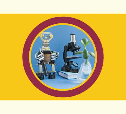 image of microscope and beaker and diy robot